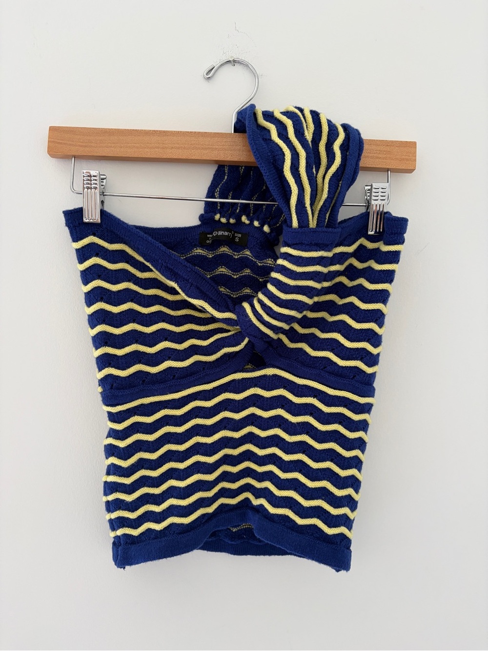 Striped Navy and Yellow Twist-Front Crop Top